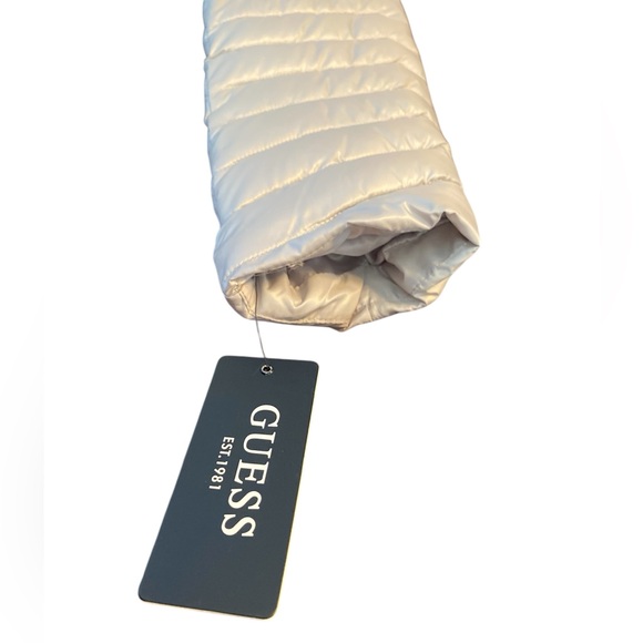 Guess Quilted Puffer Silver Jacket Fur Lined - Picture 13 of 16